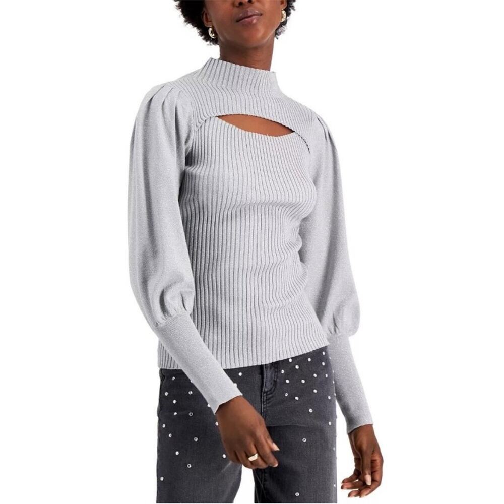 INC International Concepts Metallic Cut-Out Puff Sleeve Sweater Size XL Petite